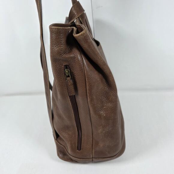 Vintage Orvis Brown Leather Backpack Boho Pebble Bullhide Handbag Purse - Picture 5 of 16